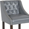 image:imageFlash Furniture Carmel Series 24 High Transitional Tufted Walnut Counter Height Stool with Accent Nail Trim in Dark Gray FabricLight Gray Leather
