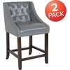 image:imageFlash Furniture Carmel Series 24 High Transitional Tufted Walnut Counter Height Stool with Accent Nail Trim in Dark Gray FabricLight Gray Leather