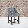 image:imageFlash Furniture Carmel Series 24 High Transitional Tufted Walnut Counter Height Stool with Accent Nail Trim in Dark Gray FabricLight Gray Leathersoft