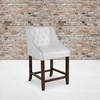 image:imageFlash Furniture Carmel Series 24 High Transitional Tufted Walnut Counter Height Stool with Accent Nail Trim in Dark Gray FabricWhite Leathersoft