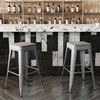 image:imageFlash Furniture Cierra 4 Pack Commercial Indoor Bar Height Stools  Teal Galvanized Steel Frame  TealBlue AllWeather Poly Resin Seat  30 High  BacklessGray Resin Wood SeatSilver Frame