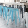 image:imageFlash Furniture Cierra 4 Pack Commercial Indoor Bar Height Stools  Teal Galvanized Steel Frame  TealBlue AllWeather Poly Resin Seat  30 High  BacklessTealblue Resin Wood SeatTeal Frame