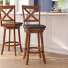 image:imageFlash Furniture Felicity Commercial Classic Crossback Barstool  Antique Oak Wood Frame  Black LeatherSoft Seat  Bar Height  360 Swivel Seat  FootrestBlack VinylAntique Oak Frame