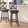 image:imageFlash Furniture Felicity Commercial Classic Crossback Barstool  Antique Oak Wood Frame  Black LeatherSoft Seat  Bar Height  360 Swivel Seat  FootrestBlack VinylGray Wash Walnut Frame