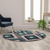 image:imageFlash Furniture Gideon Collection 8 x 8 Round Abstract Area Rug  Turquoise Grey and White Olefin Facing  Cotton Backing  Living Room or BedroomTurquoise