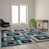 image:imageFlash Furniture Gideon Collection 8 x 8 Round Abstract Area Rug  Turquoise Grey and White Olefin Facing  Cotton Backing  Living Room or BedroomTurquoise