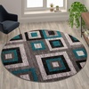 image:imageFlash Furniture Gideon Collection 8 x 8 Round Abstract Area Rug  Turquoise Grey and White Olefin Facing  Cotton Backing  Living Room or BedroomTurquoise