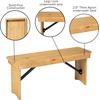 image:imageFlash Furniture HERCULES 40 x 12 Folding Farm Bench Solid Pine Entryway Bench in Light NaturalLight Natural