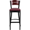 image:imageFlash Furniture HERCULES Series Black 4 Square Back Metal Restaurant Barstool  Mahogany Wood Back Black Vinyl Seat Pack of 2Mahogany Wood BackBurgundy Vinyl SeatBlack Metal Frame