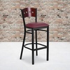 image:imageFlash Furniture HERCULES Series Black 4 Square Back Metal Restaurant Barstool  Mahogany Wood Back Black Vinyl Seat Pack of 2Mahogany Wood BackBurgundy Vinyl SeatBlack Metal Frame