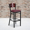 image:imageFlash Furniture HERCULES Series Black 4 Square Back Metal Restaurant Barstool  Mahogany Wood Back Black Vinyl Seat Pack of 2Mahogany Wood BackBurgundy Vinyl SeatBlack Metal Frame