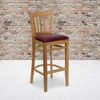 image:imageFlash Furniture HERCULES Series Vertical Slat Back Mahogany Wood Restaurant BarstoolBurgundy Vinyl SeatNatural Wood Frame