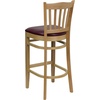 image:imageFlash Furniture HERCULES Series Vertical Slat Back Mahogany Wood Restaurant BarstoolBurgundy Vinyl SeatNatural Wood Frame