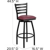 image:imageFlash Furniture Hercules Series Ladder Back Swivel Barstool Commercial Grade Modern Metal Bar Stool with Padded 360Degree Swivel Seat BlackBurgundy Vinyl SeatBlack Metal Frame