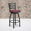 image:imageFlash Furniture Hercules Series Ladder Back Swivel Barstool Commercial Grade Modern Metal Bar Stool with Padded 360Degree Swivel Seat BlackBurgundy Vinyl SeatBlack Metal Frame