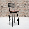image:imageFlash Furniture Hercules Series Ladder Back Swivel Barstool Commercial Grade Modern Metal Bar Stool with Padded 360Degree Swivel Seat BlackCherry Wood SeatBlack Metal Frame