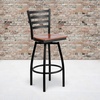 image:imageFlash Furniture Hercules Series Ladder Back Swivel Barstool Commercial Grade Modern Metal Bar Stool with Padded 360Degree Swivel Seat BlackCherry Wood SeatBlack Metal Frame