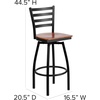 image:imageFlash Furniture Hercules Series Ladder Back Swivel Barstool Commercial Grade Modern Metal Bar Stool with Padded 360Degree Swivel Seat BlackCherry Wood SeatBlack Metal Frame