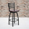 image:imageFlash Furniture Hercules Series Ladder Back Swivel Barstool Commercial Grade Modern Metal Bar Stool with Padded 360Degree Swivel Seat BlackMahogany Wood SeatBlack Metal Frame