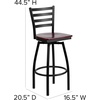 image:imageFlash Furniture Hercules Series Ladder Back Swivel Barstool Commercial Grade Modern Metal Bar Stool with Padded 360Degree Swivel Seat BlackMahogany Wood SeatBlack Metal Frame