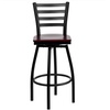 image:imageFlash Furniture Hercules Series Ladder Back Swivel Barstool Commercial Grade Modern Metal Bar Stool with Padded 360Degree Swivel Seat BlackMahogany Wood SeatBlack Metal Frame