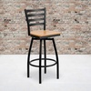 image:imageFlash Furniture Hercules Series Ladder Back Swivel Barstool Commercial Grade Modern Metal Bar Stool with Padded 360Degree Swivel Seat BlackNatural Wood SeatBlack Metal Frame