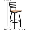 image:imageFlash Furniture Hercules Series Ladder Back Swivel Barstool Commercial Grade Modern Metal Bar Stool with Padded 360Degree Swivel Seat BlackNatural Wood SeatBlack Metal Frame