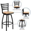 image:imageFlash Furniture Hercules Series Ladder Back Swivel Barstool Commercial Grade Modern Metal Bar Stool with Padded 360Degree Swivel Seat BlackNatural Wood SeatBlack Metal Frame