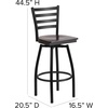 image:imageFlash Furniture Hercules Series Ladder Back Swivel Barstool Commercial Grade Modern Metal Bar Stool with Padded 360Degree Swivel Seat BlackWalnut Wood SeatBlack Metal Frame