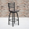 image:imageFlash Furniture Hercules Series Ladder Back Swivel Barstool Commercial Grade Modern Metal Bar Stool with Padded 360Degree Swivel Seat BlackWalnut Wood SeatBlack Metal Frame
