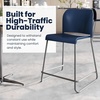 image:imageFlash Furniture Hercules Set of 3 Kenai Stackable Sled Base Counter Stools  Commercial 400 lb Capacity Contoured Back PowderCoated Base  BlackChrome Stack 3 HighNavy PlasticGray Frame
