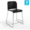 image:imageFlash Furniture Hercules Set of 3 Kenai Stackable Sled Base Counter Stools  Commercial 400 lb Capacity Contoured Back PowderCoated Base  BlackChrome Stack 3 HighBlack PlasticChrome Frame
