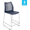 image:imageFlash Furniture Hercules Stacking Counter Height Stool with Vented Backrest and Gray Powder Coated Steel Sled Base with Integrated Footrest Commercial Portable Stool Set of 3 NavyNavy PlasticGray Frame