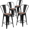 image:imageFlash Furniture Lily 24 High Orange Metal Counter Height Stool with Back and Wood SeatBlack
