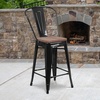 image:imageFlash Furniture Lily 24 High Orange Metal Counter Height Stool with Back and Wood SeatBlack