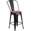 image:imageFlash Furniture Lily 24 High Orange Metal Counter Height Stool with Back and Wood SeatBlackantique Gold