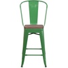 image:imageFlash Furniture Lily 24 High Orange Metal Counter Height Stool with Back and Wood SeatGreen
