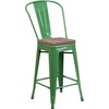 image:imageFlash Furniture Lily 24 High Orange Metal Counter Height Stool with Back and Wood SeatGreen