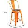 image:imageFlash Furniture Lily 24 High Orange Metal Counter Height Stool with Back and Wood SeatOrange