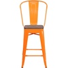 image:imageFlash Furniture Lily 24 High Orange Metal Counter Height Stool with Back and Wood SeatOrange