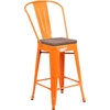 image:imageFlash Furniture Lily 24 High Orange Metal Counter Height Stool with Back and Wood SeatOrange