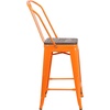 image:imageFlash Furniture Lily 24 High Orange Metal Counter Height Stool with Back and Wood SeatOrange