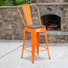 image:imageFlash Furniture Lily 24 High Orange Metal Counter Height Stool with Back and Wood SeatOrange