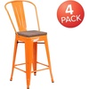 image:imageFlash Furniture Lily 24 High Orange Metal Counter Height Stool with Back and Wood SeatOrange