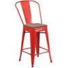 image:imageFlash Furniture Lily 24 High Orange Metal Counter Height Stool with Back and Wood SeatRed