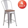 image:imageFlash Furniture Lily 24 High Orange Metal Counter Height Stool with Back and Wood SeatSilver