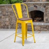 image:imageFlash Furniture Lily 24 High Orange Metal Counter Height Stool with Back and Wood SeatYellow