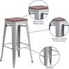 image:imageFlash Furniture Lily 30 High Backless Black Metal Barstool with Square Wood SeatSilver