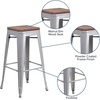 image:imageFlash Furniture Lily 30 High Backless Black Metal Barstool with Square Wood SeatSilver