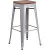 image:imageFlash Furniture Lily 30 High Backless Black Metal Barstool with Square Wood SeatSilver